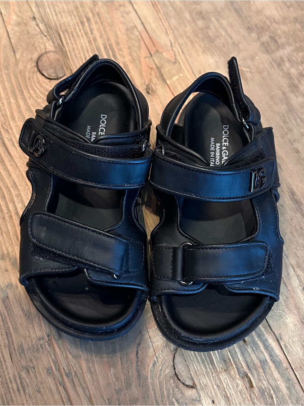 Dolce & Gabbana Kids Black Leather Double-Strap Sandals